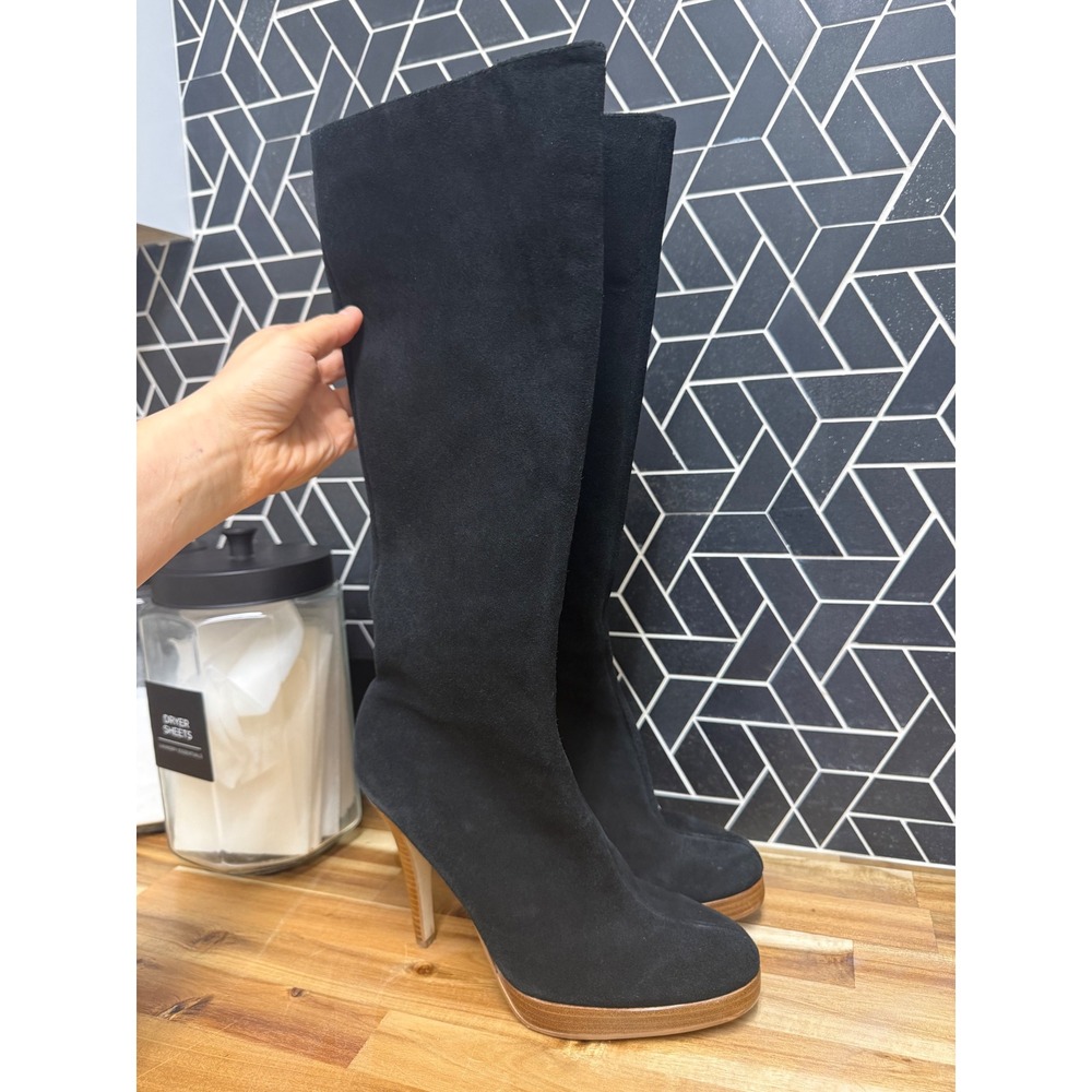 Vintage Y2K Bakers Black Suede Knee High Platform Stiletto Boots 8
